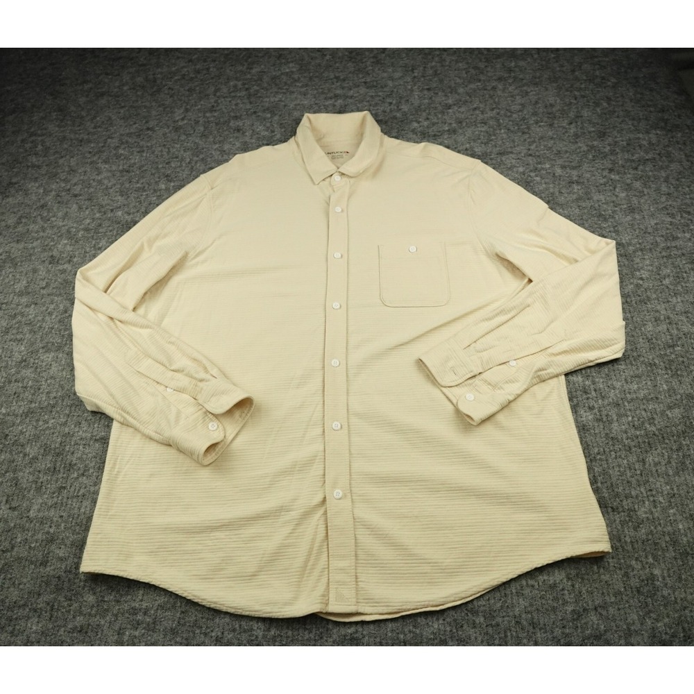 UNTUCKit‎ Shirt Mens 2XL Beige Branham Button Up Ribbed Regular Fit Casual-